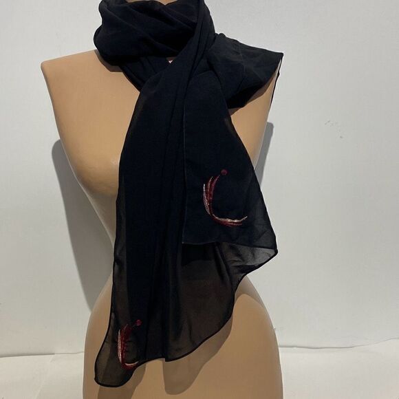 Women's Semi-Sheer Black Neck Warmer Wrap Scarf 22 X 68 - Picture 1 of 7
